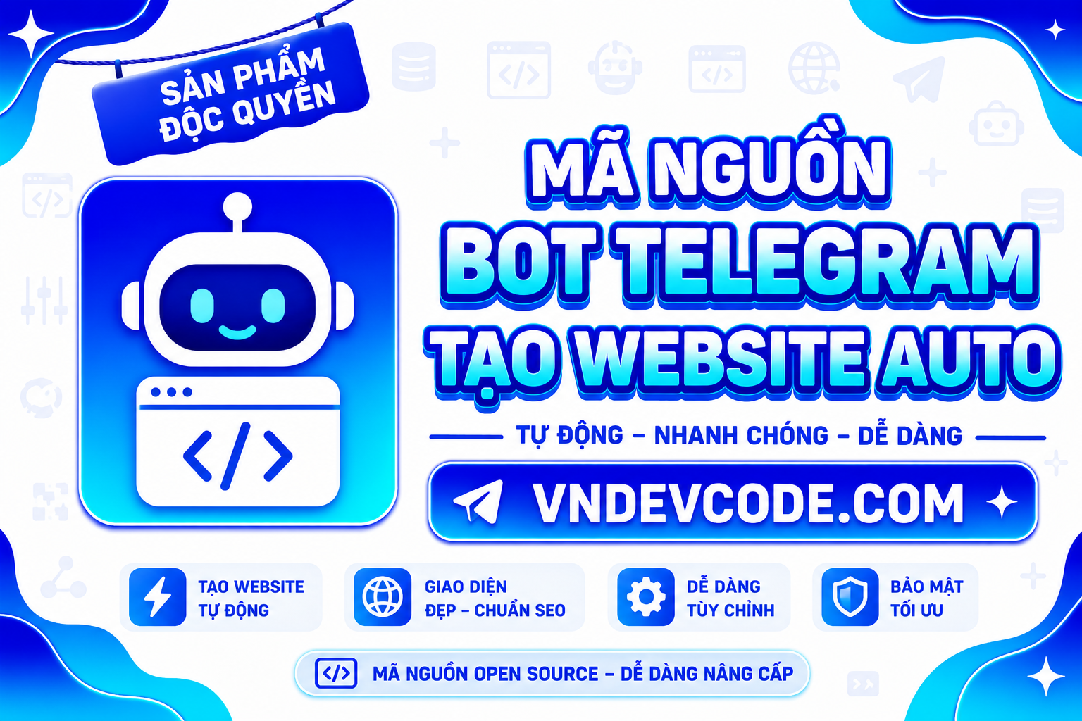 Mã nguồn Bot Telegram Tạo website Auto