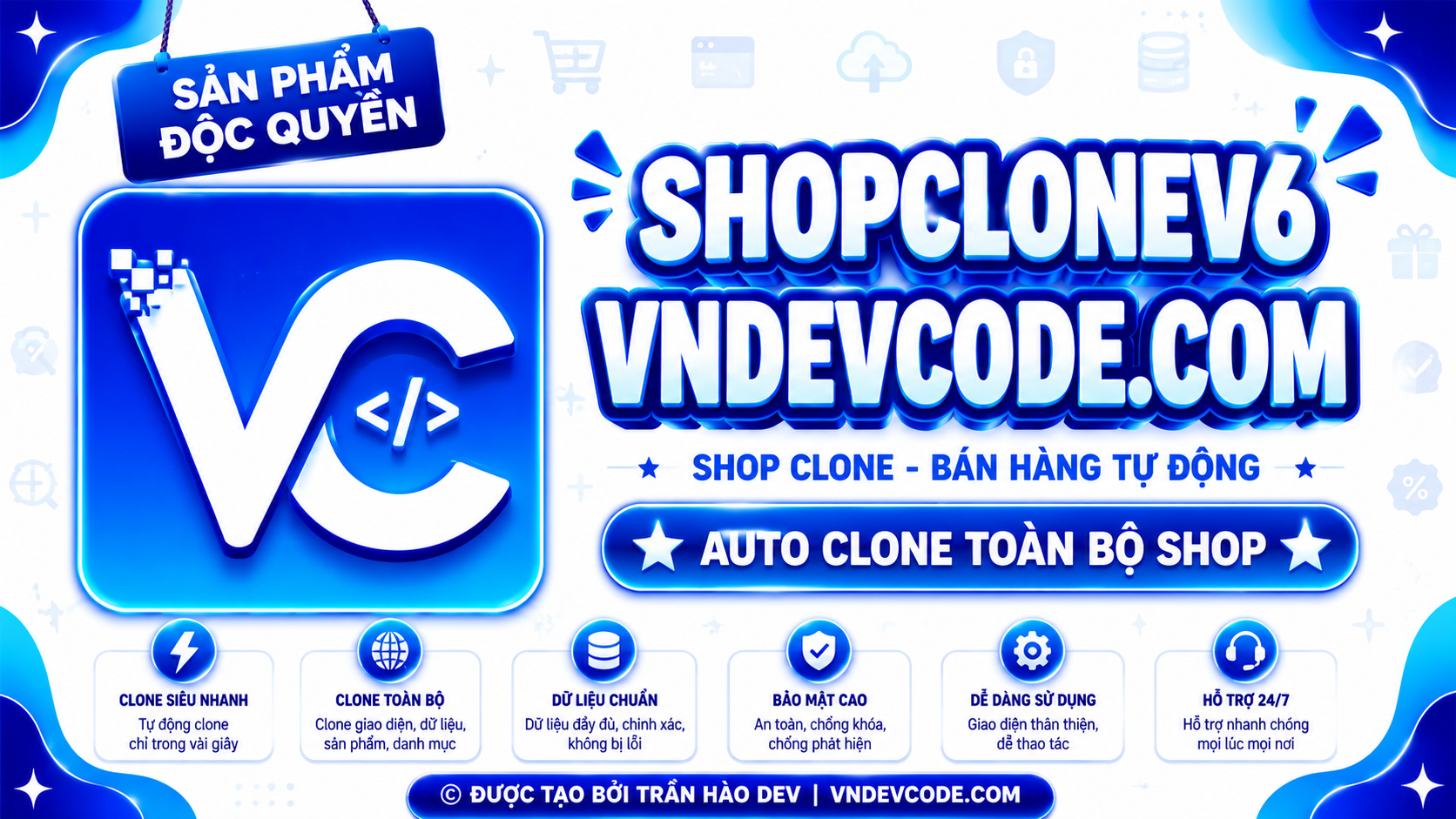 [SHOPCLONE6] Thiết kế website bán clone, web bán nguyên liệu ads, mail, via, chat gpt v.v